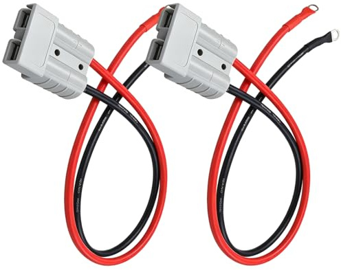 2 Pack 50A Anderson Battery Connector Plug with 30cm 10AWG Cable Kit | 600V Quick Connect Cable with M8 Ring Terminals,Heavy Duty Power Adapter for Electric Forklifts, Caravans, RVs, Solar Panels