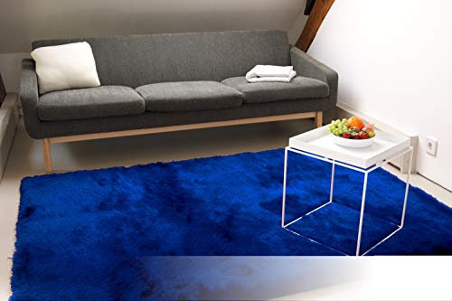 floor factory Exklusiver Hochflor Shaggy Teppich Satin blau 160x230 cm - edler, seidig glänzender Teppich