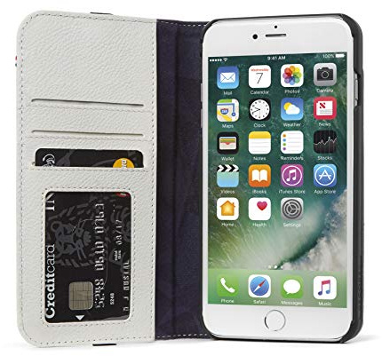 Decoded Premium Leder Hülle - Klaphülle fur iPhone 8 Plus / 7 Plus / 6s Plus / 6 Plus - Weis & Grau
