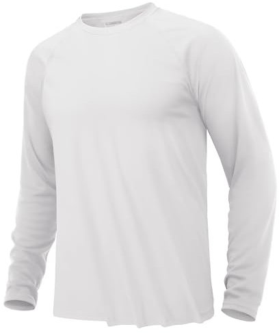 KEFITEVD Herren UV Shirt Outdoor Sonnenschutz Langarmshirt Polyester Funktionsshirt Sport Shirt Fitness Joggen Wassersport Performance T-Shirt Weiß S