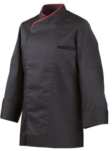 Exner Koch-Jacke, Langarm, mit Druckknöpfen, Baumwoll-Mischgewebe, Farbe schwarz, Farbe Paspel rot, Größe L