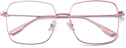 Dollger Blaulichtfilter Brille für Damen Herren Blaue Licht Blockieren Brille Square Metall Großer Rahmen Brille Anti Blaulicht PC TV Gaming Rosa