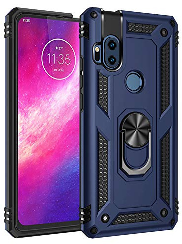 BestST Handyhülle für Motorola Moto One Hyper Hülle Schutzhülle Handyhülle Stoßfest Schutz TPU Doppelstruktur Fall Harte Rüstung Cover case Schale für Moto One Hyper mit Ständer(Blau)