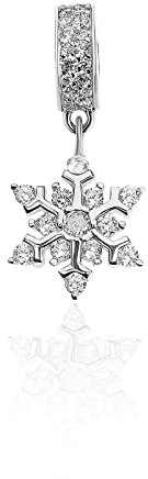 EMSea S925 Schneeflocke baumelnd Charm, Sterling Silber Perle Zirkonia Anhänger passend für europäische Armbänder Halskette Jahrestag Valentinstag Weihnachten Geburtstag