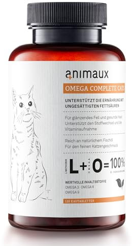 animaux Omega Complete Cats – 120 chewable tablets – fish oil treats rich in Omega 3, 6 & 9 fatty acids to support metabolism, bone development & cardiovascular health, with salmon oil for skin & coat