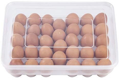 Eier Behälter Groß Küche-Eierhalter Eiereinsatz für Kühlschrank Stapelbarer Eierschale mit Deckel für 34 Eier