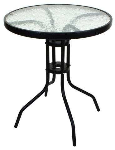 Crystals Outdoor Dining Table Garden Bistro Patio Table Metal Glass Top Table for Indoor Outdoor Cafe Dining, Black