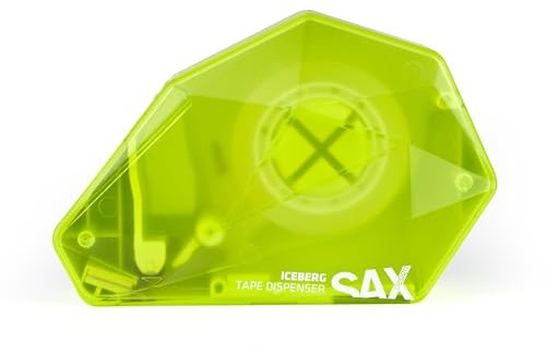 SAX ICEBERG Einhand-Klebebandabroller, Grün, inkl. 1 x Klebeband, Einhand-Bedienung, für Längenkontrollen beim Kleben, Staubabdeckung für sauberes Klebeband
