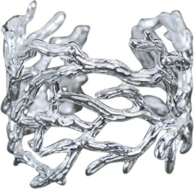 NicoWerk Damen Silberring Ast Koralle aus 925 Sterling Silber Breit Verzweigt Glänzend Durchbrochen Verstellbar Offen SRI773