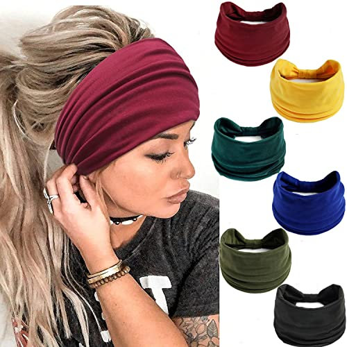 LadayPoa Stirnbänder Damen Frauen Breites Haarband Einfarbig Sport Yoga Kopfwickel Haarbänder Elastische Haarschmuck(6 Farben)