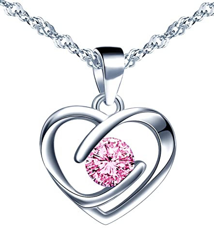 INFINIONLY Collana cuore da donna ragazza, Collana in argento 925, Collana cuore diamanti, Ciondolo con zirconi lucidi, Processo di taglio perfetto, 45cm Catena, rosa