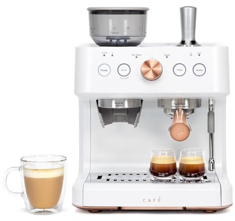 Café Bellissimo - Máquina de espresso semiautomática + espumador de leche, conexión WiFi, esencial de cocina inteligente para el hogar, molinillo de frijoles integrado, bomba de 15 barras y depósito
