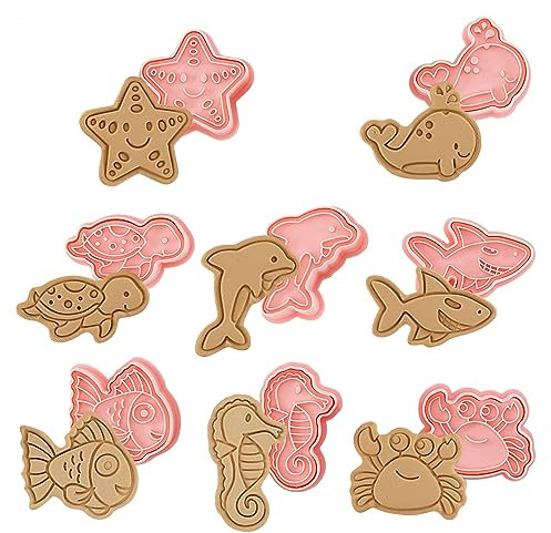 Cartoon Fun Keksausstecher, 8pcs Kunststoff Ausstechformen Stempel Set, 3D Ausstechformen Formen, Keksausstecher zum Backen, Cartoon Keksausstecher Stempel Prägung, DIY Fondant Gebäck Kuchen