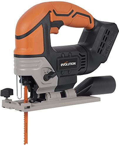 EVOLUTION POWER TOOLS Sierra de calar inalámbrica R90JGS - Li de - Incluye 5 hojas multiusos, Black/Orange