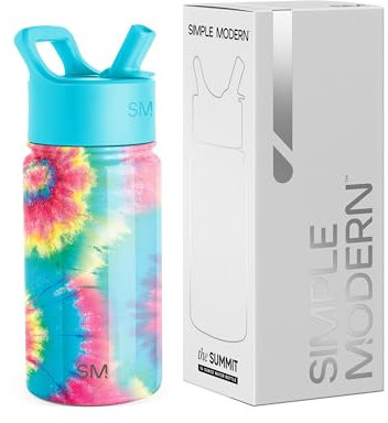 Simple Modern Trinkflasche Kinder mit Strohhalm | Sport Isolierte Edelstahl-Kindertrinkflasche für Kleinkinder Jungen und Mädchen | Summit | 415ml | Tie-Dye