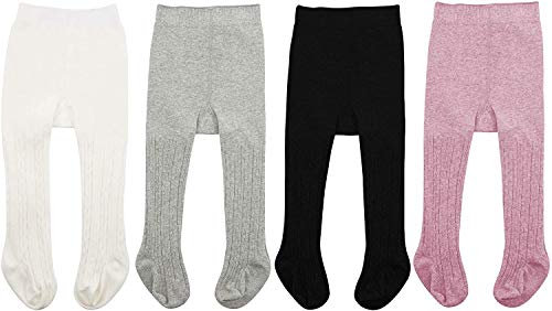 Zando Collant per neonata, collant per gattonare, collant termici per bambini, collant da balletto per bambine, 4 Paia Bianco Nero Grigio Chiaro Viola, 6-12 Monate