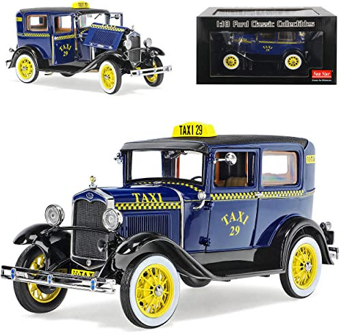 alles-meine.de GmbH Ford Model A Limousine Tudor Blau Taxi 1928-1931 1/18 Sun Star Modell Auto mit individiuellem Wunschkennzeichen
