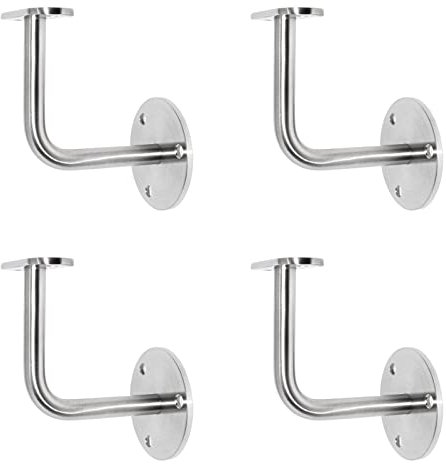 PRIOstahl Handlaufhalter Handlauf Wandhalter Handlaufstütze - 4 x Handlaufträger Flach an die Wand zum Anschrauben an Vierkantrohr mit 3-Loch Befestigung aus Edelstahl V2A Geländer Rohr Treppe