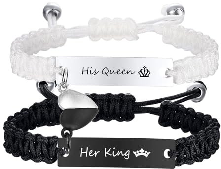 XUANPAI Partnerarmbänder Pärchen Armband mit Gravur Her King His Queen Geschenke für Paare Magnetische Partner Armbänder Liebesarmband für Geburtstage Jahrestage Weihnachten