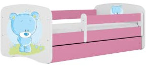 Babybett Babydreams, 70 x 140 cm, Puderrosa mit Schublade, ohne Matratze, Motiv Bär Blau