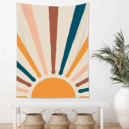 LB Wandteppich Böhmische Sonne Wandtuch Boho Regenbogen 70er gestreift Wandbehang Minimalistisches Beige Tapisserie für Wohnzimmer Schlafzimmer Wohnheim Wanddeko,150x200cm