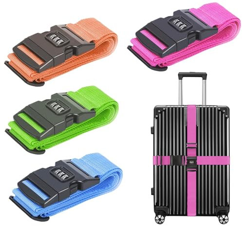 4pcs Luggage Straps with Coded Lock, Adjustable Travel Packing Accessories Non-Slip Suitcase Belts Packing Belt, Safely Closing Suitcase Straps Belts for Mark Luggage(1.97 in*78.74 in)