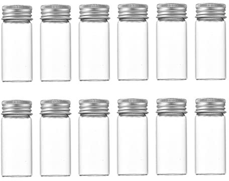 Lot de 12 Mini flacons vides en Verre Transparent avec Bouchon à vis en Aluminium - 30 ML