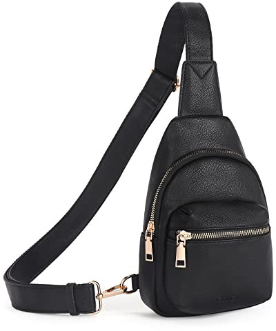 CLUCI Brusttasche Damen Sling Bag, Crossbody Bag damen Klein Umhängetasche diebstahlsicher, Gürteltasche PU Leder, Schultertasche Breiter Gurt für Outdoorsport Reisen Schwarz