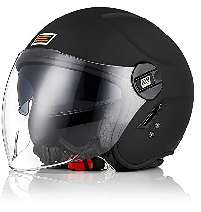 ORIGINE Motorradhelm Jethelm Roller Helm Scooter Helm Chopper Helm Moped Mofa Helm mit Doppelvisier ECE Zertifizierung (SOLID MATT Black,XL)
