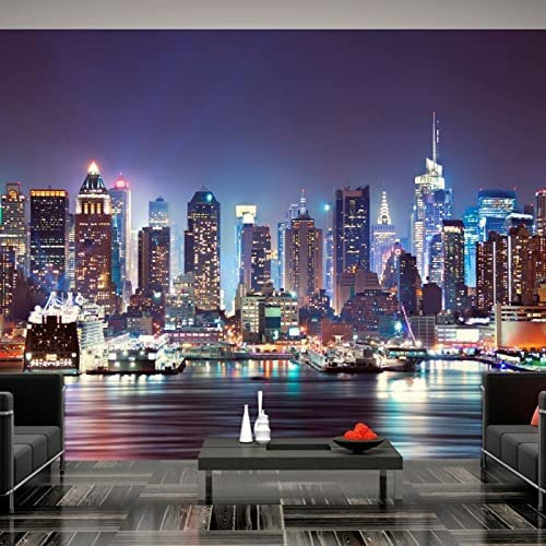 3D Wall Mural Poster Großer Aufkleber Tapete New York City Nacht Stadtbild Wand Abziehen Und Aufkleben, Abnehmbare Wanddekoration, Druckbild, Bilddesign Für Schlafzimmer 400 (Breite) x 280 (Höhe) cm