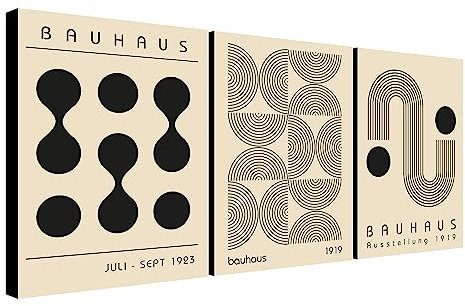 Bauhaus Wanddekor abstrakte Wandkunst Moderne Drucke Set mit 3 Drucken eingewickelte, gerahmte Leinwandbilder verschiedene Größen (A1 81 cm x 61 cm)