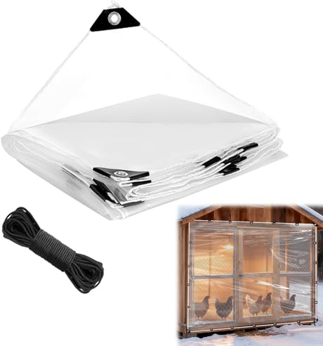 2,5 m x 2,5 m Dicke, transparente, wasserdichte Plane, Garten, regenfeste, transparente Poly-Plane, Schuppentuch mit Ösen, 2 Rollen, Seile zum Abdecken von Hühnerhaus, Veranda, Pflanzen, Camping