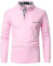 STTLZMC Mens Long Sleeve Polo Shirts Plaid Collar Basic Casual T-Shirt #23 Pink L
