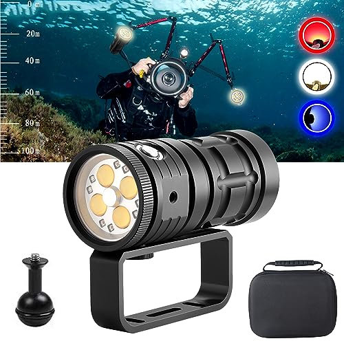 Tauchen Taschenlampe 25000 Lumen, VASTFIRE Tauchen Beleuchtung 100 M Unterwasserlicht 5 Modes 120 Grad Strahlwinkel für Fotografie Unterwasserlicht Unterwasserexploration