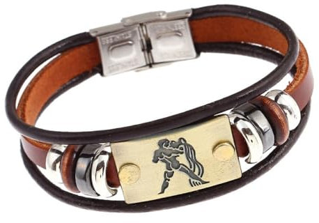 CECE&COLE Sternzeichen-Armband Für Damen Und Herren – 12 Sternbild-Armband, Rindsleder, Einfache Sternzeichen-Lederarmbänder, Neue Astrologie-Paar-Geburtstagsschmuck-Geschenke, Wassermann, 20,5 cm