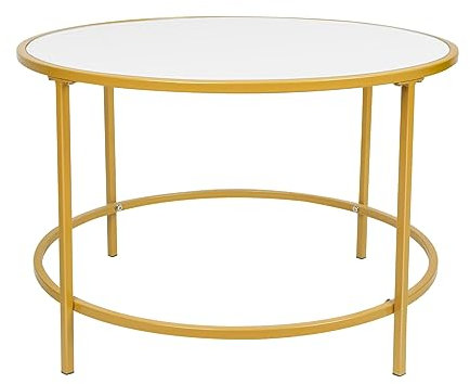 HUOLE Table Basse Salon, Meuble de Salon en Verre, Cadre en AER, Table Basse Ronde, Table de Salon,φ70*45,5 cm - Planche de Bois
