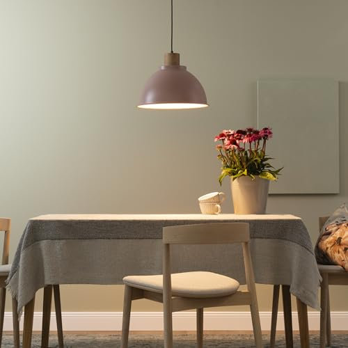 Lightbox moderne Hängelampe in Hellrosa - 120 cm, Ø 38 cm - skandinavische Pendelleuchte mit kürzbarem Kabel - E27, max. 60 W - Metall/Holz aus Kautschukbaum
