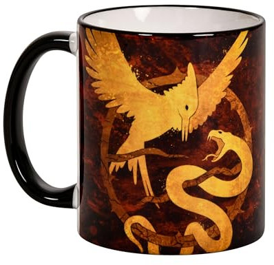Elbenwald Taza Tribute of Panem con motivo del Pájaro Cantor y la Serpiente para hombre mujer unisex 320 ml cerámica multicolor