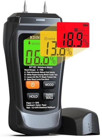 Misuratore Umidità,RDINSCOS Rilevatori Di Umidità Igrometro Professionale con Funzione di Allarme Analisi Della Profondità di 0-10 mm,per Parete, Legno,Intonaco,Muratura