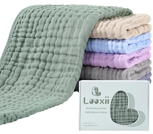 Looxii Mullwindeln Baby Spucktücher 6er Set Mulltücher 27x47 cm Stoffwindeln 6 Lagig Saugstark Faltwindeln 100% Baumwolle Waschlappen für Baby Neugeborene Premium Qualität Mehrfarbig