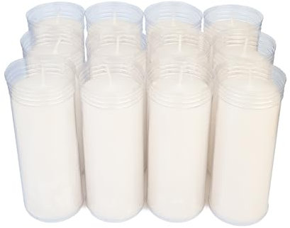 Caja 12 Velones Liturgicos Blancos Grandes 16,5x6,5cm Cera de Parafina Duración 4 Dias (12GRUESO)