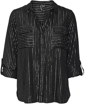 VERO MODA Damen Vmbumpy Ls Shirt WVN Ga Noos Langarmbluse, Black/Stripes:Silver Lurex, X-Small
