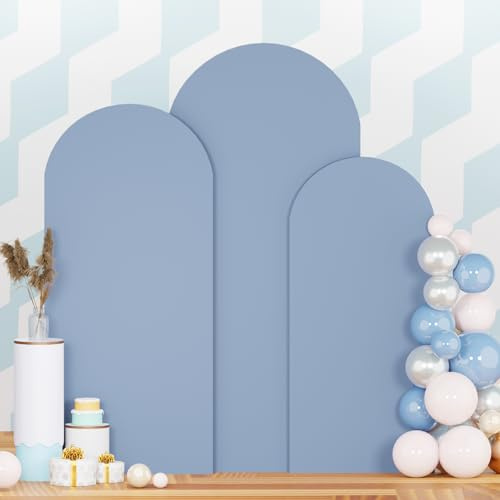 Set mit 3 Hochzeitsbogen-Abdeckungen, 1,8 m, 2 m, 2,2 m, staubblau, Chiara-Hintergrund, Spandex, passgenauer Bogenständer, Ballon-Bogenabdeckungen, dehnbarer Hintergrund für Babyparty, Party