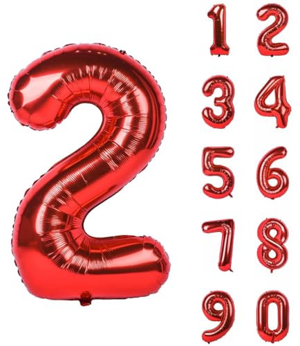 TNSRAY Globos de papel de aluminio rojo de 32 pulgadas, decoración de fiesta de cumpleaños, globo de cumpleaños, números inflables gigantes, globos de cumpleaños, decoración de fiesta, número 2