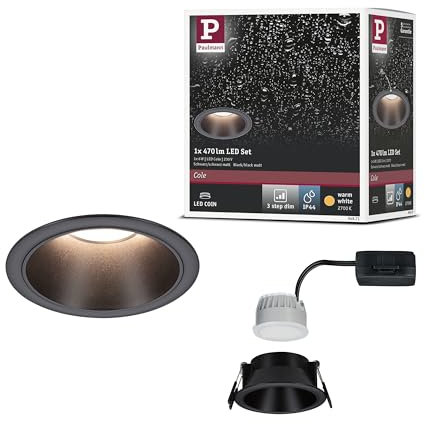 Paulmann 94871 LED Einbauleuchte 3-Step-Dim Cole IP44 rund 88mm Coin 6W 470lm 230V 2700K Schwarz