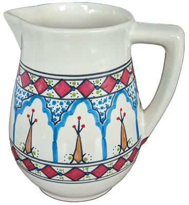 Carafe à eau en céramique faite à la main et peinte à la main - Multicolore - Carafe à lait - 17,5 cm - Volume : environ 1 l