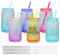 AGH 6 Pack 16oz Clear Sublimation Glass Blanks with Lid and Straw, Vertical Stripes Sublimation Glass Cups Colored Gradient Beer Cup Sublimation Glass Tumbler for Iced Coffee Juice
