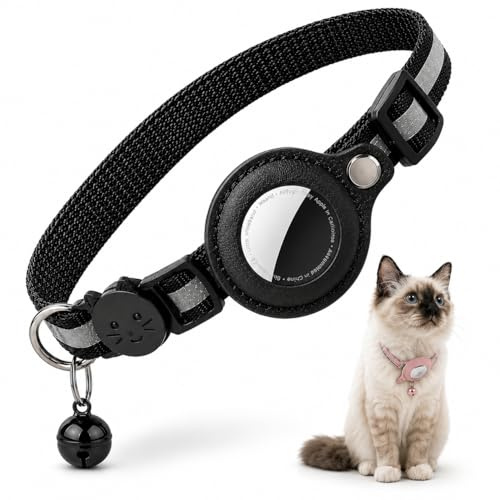 Katzenhalsband Kompatibel mit Apple AirTag – Integrierte Halterung – Sicherheitsverschluss (Anti-Strangulation) – Leicht, Verstellbar & Bequem – für Katzen – ohne AirTag – Schwarz