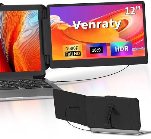 Venraty 12 Dual Laptop Monitor Extender, FHD 1080P Portable Monitor, HDMI/USB-C Plug-Play, Compatible with Multiple Systems (Mac/Win/Android/Switch/Dex)