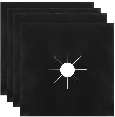 sourcing map Gasherd-Schutzfolie, 270 mm, PTFE, wiederverwendbar, antihaftbeschichtet, für Küche, waschbar, hält den Herd sauber, Schwarz, 4 Stück